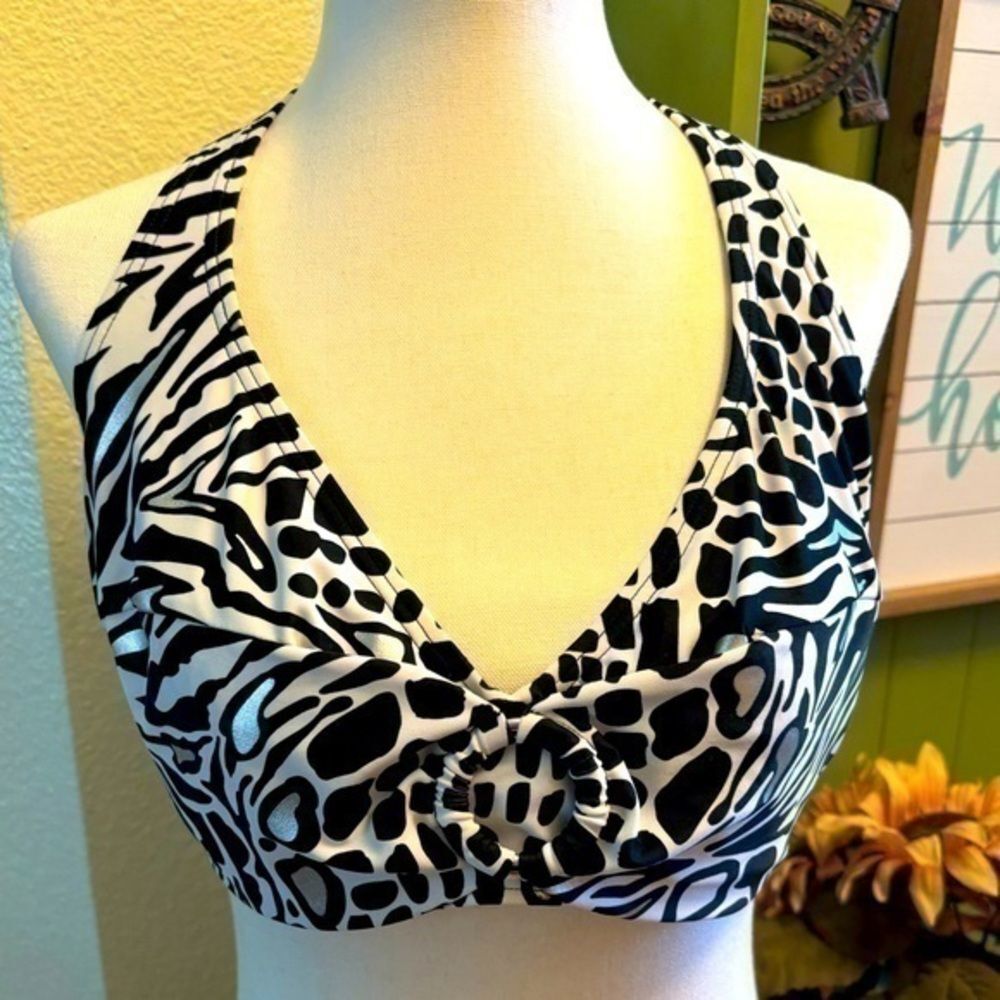 Be Creative Black White Bikini Top Animal Print 14 Large XL Swim